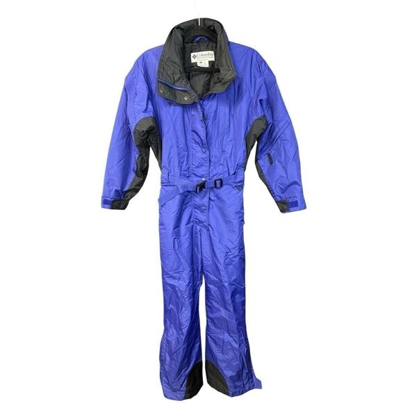 VINTAGE Columbia Womens Snow Suit Black Blue One Piece Zip Up Belted Small - Picture 1 of 15